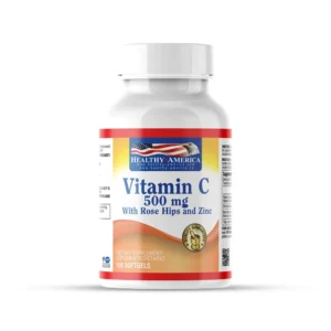 VITAMIN C 500MG WITH ROSE HIPS AND ZINC 100 SOFTGELS HEALTHY AMERICA